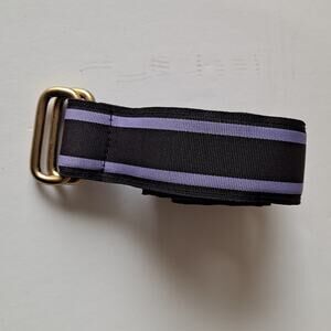 Lands' End Striped Polyester Web D-Ring Buckle Belt Purple & Black Womens Size M